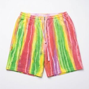 Men's Tie-Dye Athletic Shorts in Green, Pink & Yellow- M